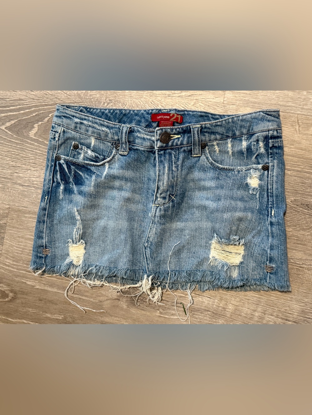 Twenty One Distressed Denim Mini Skirt